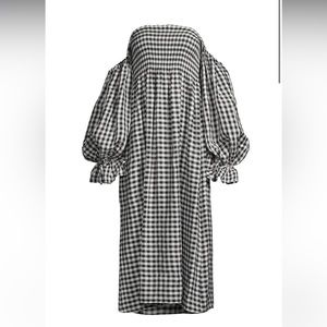 Sleeper Black and White Atlanta Off-the-Shoulder Midi-Dress long sleeve